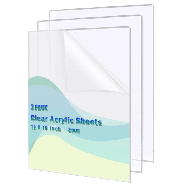3Pcs Clear Plexiglass Sheet, 12" X 16" X 1/8” Thick (Around 3Mm) Transparent Ac