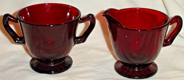 Anchor Hocking Royal Ruby Cream & Sugar Set Depression Glass Red