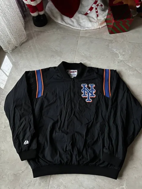 New York Mets Mlb Baseball Authentic Jacket Vintage Pullover 1/4 Zip Majestic Xl