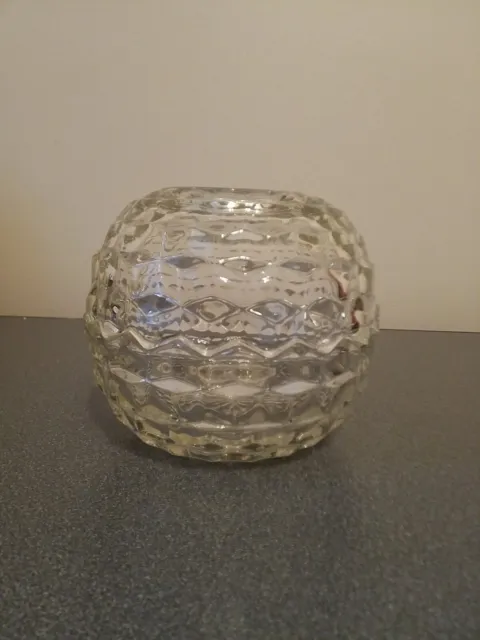 Indiana Glass Fairy Lamp  Round Cubic Candle Holder Homco Clear Glass READ