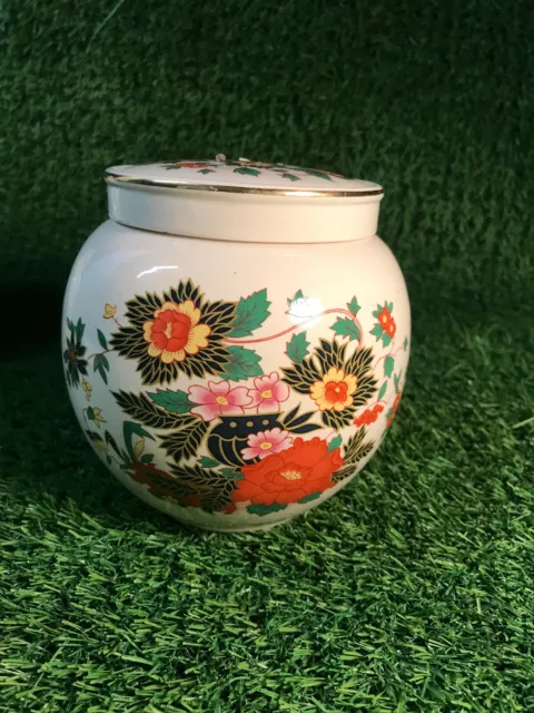 Vintage Sadler Ginger Jar/Tea Caddy 5.25” High With Lid - Floral Pattern