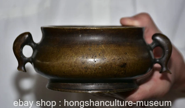 6.4" Marked Old Chinese Bronze Dynasty 2 Ear incense burner Censer Pot