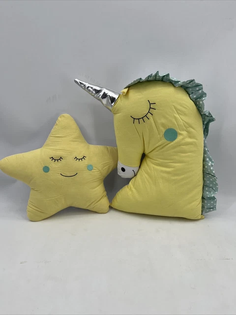 Juego de cojines de peluche / estrella (aprox. 40x40 cm) y unicornio (aprox. 50x30 cm)