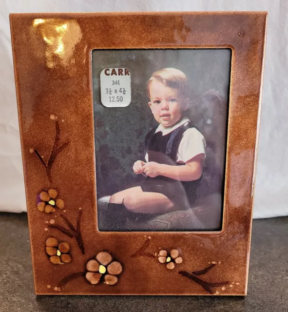 Beautiful Vintage Metal 3 1/4" by 4 1/4" Picture Frame Brown with Flowers NEW