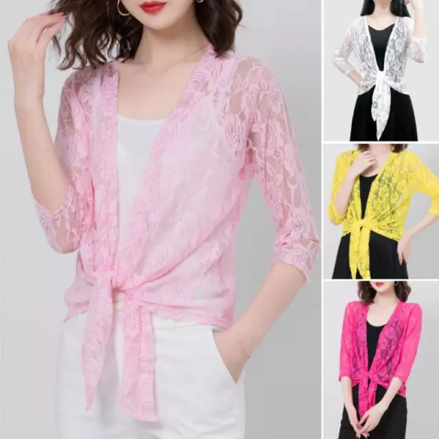 Donna Floreale Pizzo Capsule Coprispalle Bolero Cardigan 3/4 Manica Aperta Top
