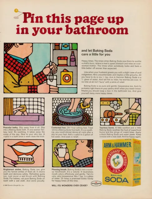 1968 Arm Hammer Baking Soda 60s Vintage Print Ad Carbonate Bathroom Good House