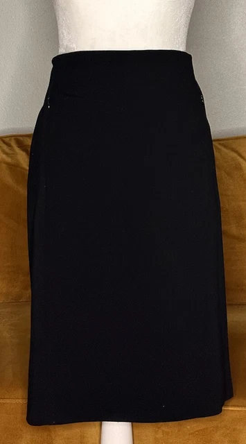 Diane Von Furstenberg Straight Pencil Knit Skirt Zip Pockets Black 12