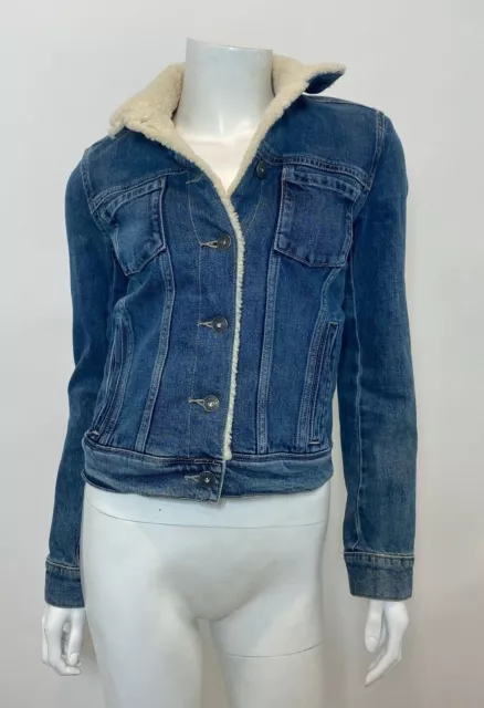 Paige Leo Faux Shearling Denim Jacket in Hyperion Size XS $279