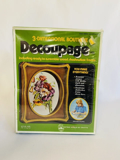Multi-Floral Decoupage Kit 3-Dimensional Boutique Wood Shadow Box Vintage 1972