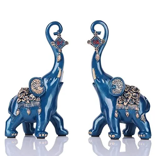 LINYTHER Elephants Statue Set Elephant Figurines Elefantes para Decoracion Blue