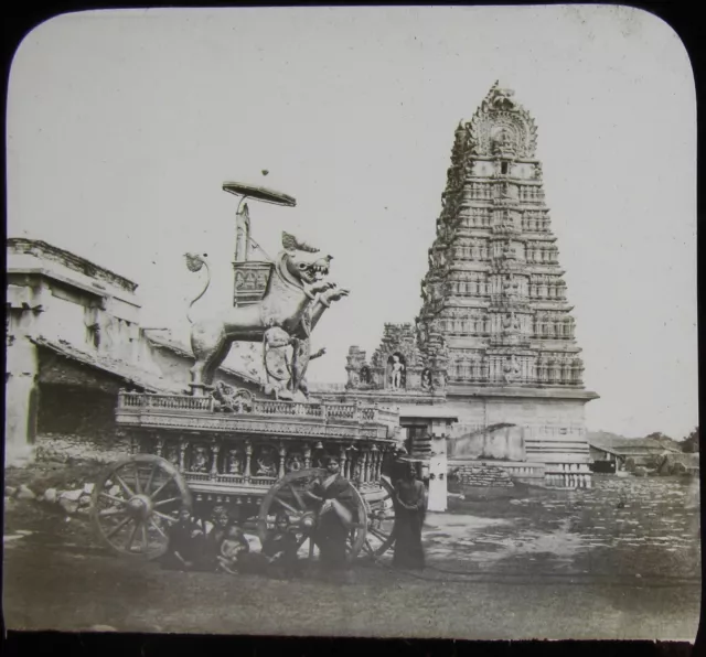 Glass Magic Lantern Slide TEMPLE CAR MYSORE C1910 PHOTO INDIA