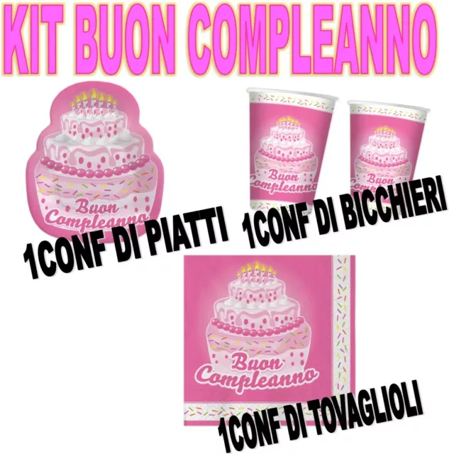 Kit festa cake coordinato Buon compleanno TAVOLA ADDOBBI PARTY piatti rosa