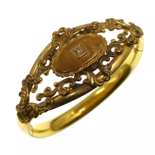 Victorian Large Gold Filled Ornate Diamond Bangle Bracelet 7-1/4 inches