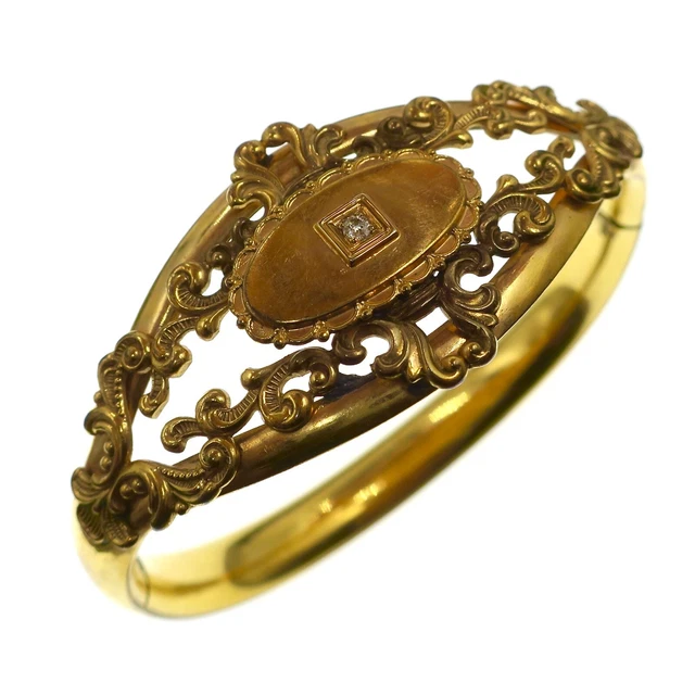 Victorian Large Gold Filled Ornate Diamond Bangle Bracelet 7-1/4 inches