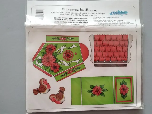 'POINSETTIA BIRDHOUSE' RUBBER A5 STAMP PLATE (Unmounted) - CREATIVE EXPRESSIONS