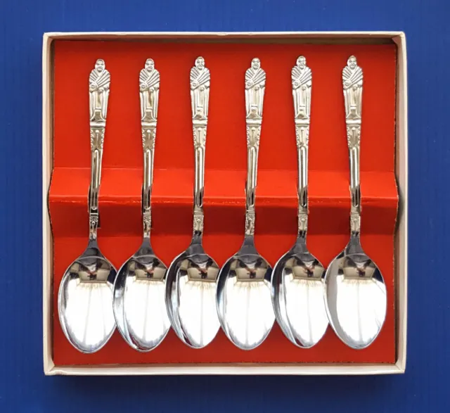 Set of Six Vintage Apostle Spoons Teaspoons Chrome Plated Boxed VGC