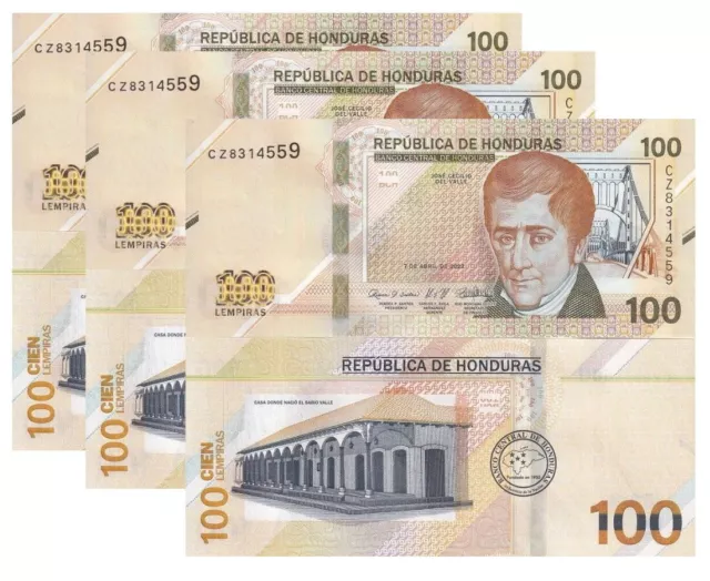 Honduras 100 Lempiras 2022 / 2024 P NEW Revise Design LOT 3 UNC