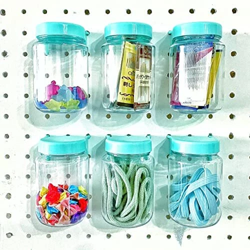 6 Pack Tall Pegboard Accessories Organizer Storage Jars Pegboard Attachments