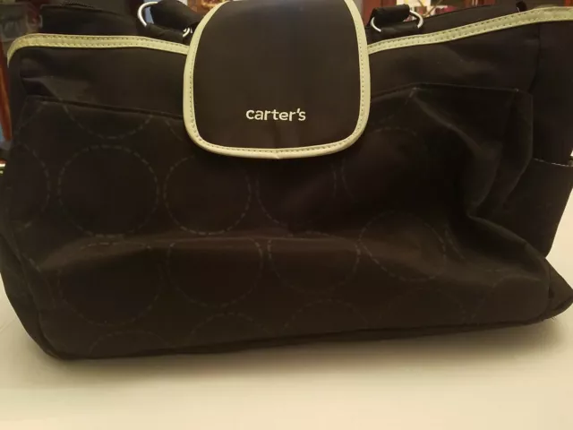 Carters Baby Nursery Black Green Polka Dot Changing Diaper Bag Many Compartments