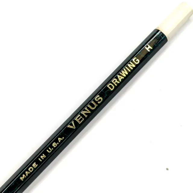 Vintage Venus H Unsharpened Drawing Pencil White Plastic Ferrule Green USA G36