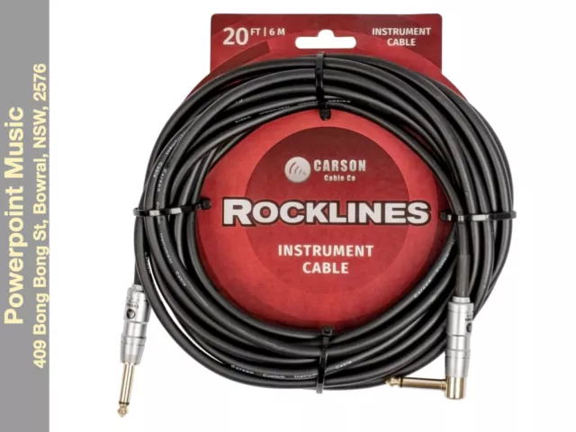 Carson ROK20SL 20ft Noiseless Instrument Cable Black - Straight to right Angle