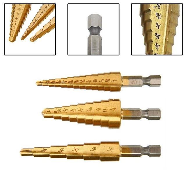 3 -titanium Revêtu Step Drill Bit Alésoir Ebavurage 1/8-3/4 Bois Métal Trou 3