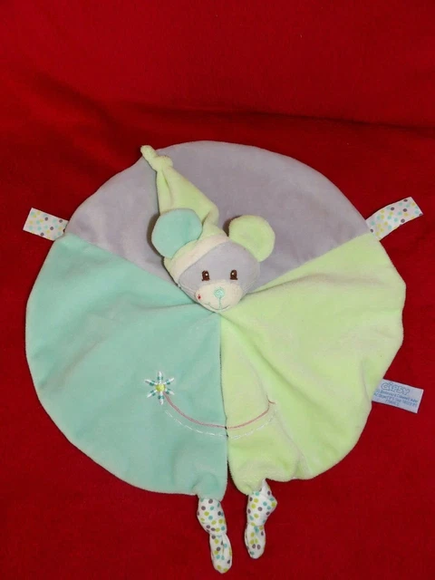 Doudou Plat Rond Gipsy Souris Vert bleu Parme Brode Fleur Neuf