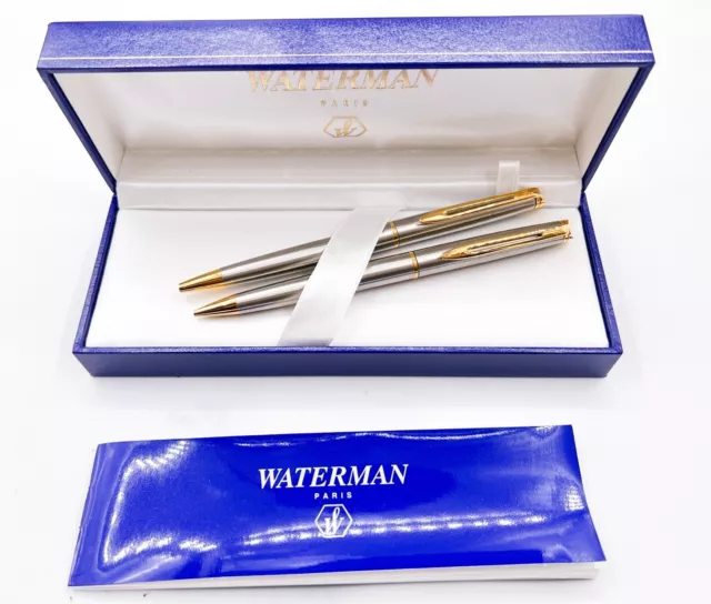 NOS Waterman Gold Trim Steel Ballpoint Pen Mechanical Pencil Set Free Shipping