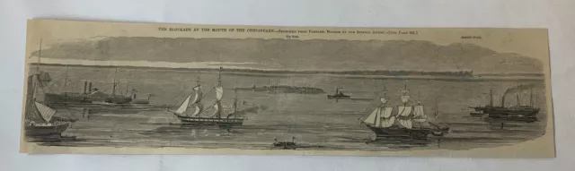 1861 magazine engraving~ BLOCKADE AT THE MOUTH OF the CHESAPEAKE