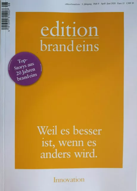 edition brand eins  Heft 8   April-Juni 2020   ,TOP Zustand
