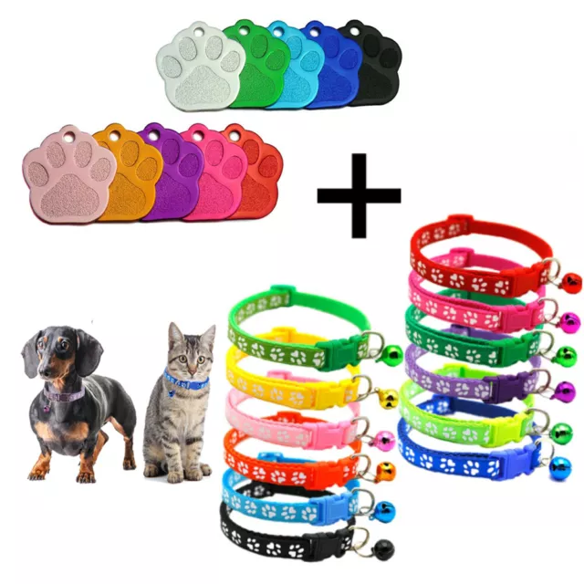 Collar With Engraved Pet Tag Personalised Paw Shaped  Charm Kitten Dog Name Band