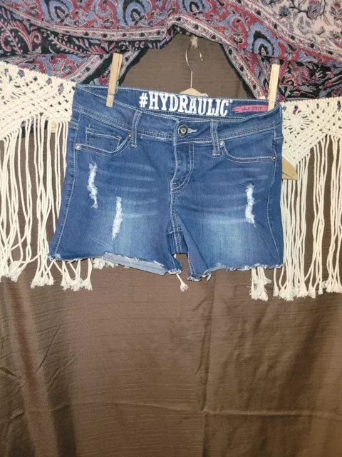 Hydraulic Womens Lola Jean Shorts Sz 9/10 Blue Denim Stretch BLING  Pockets