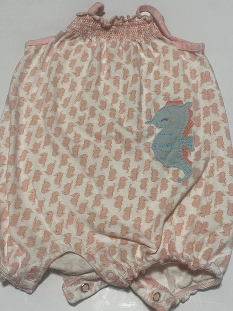 Baby Girl Clothes: Carters Brand Romper Size 3-6 Months Pink With Seahorse Theme