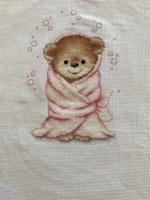TEDDY BEAR BABY Girl Birth Sampler Counted cross stitch kit 15.50