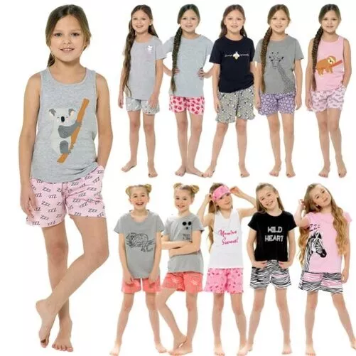 Filles Short Pyjama Enfants Jersey Été Manche Courte Ensemble