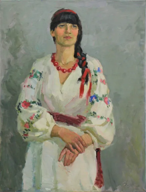 Portrait painting Original art Impressionism Oil on canvas by S. Chernyakovsky
