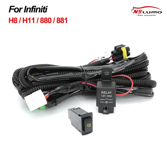 For Infiniti G35 H8/H11 LED Fog Light 40A Switch Relay Wiring Harness Kit ON/OFF