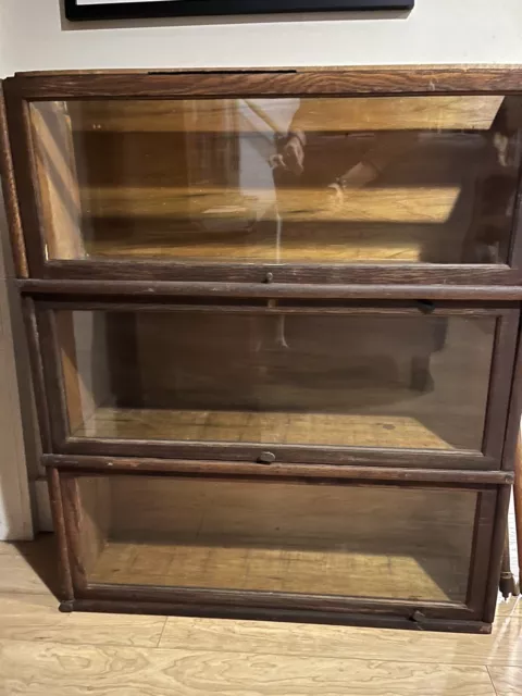 Wernicke Antique Oak Three-Stack Barrister Bookcase 1898 CT Needs Restoration