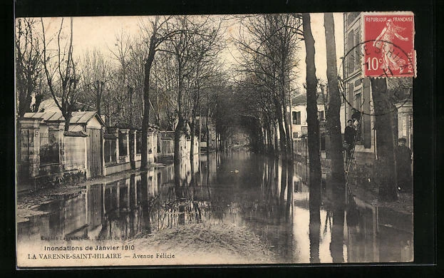 CPA La Varenne-St-Hilaire, Inondations 1910, Avenue Félicie