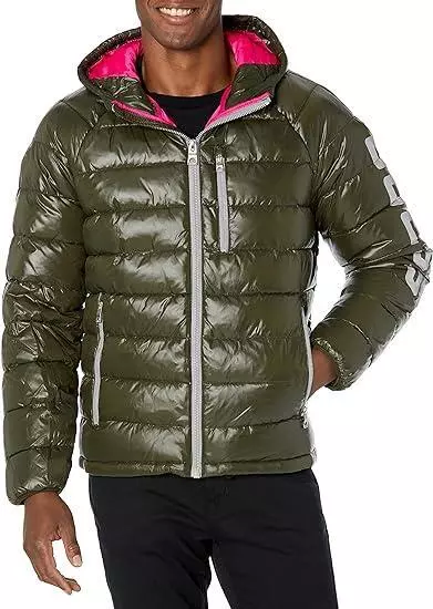 GUESS MENS QUILTED Puffer Hooded Jacket Coat M Insulated Zip Front ...
