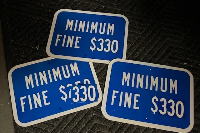 sign Handicap parking MINIMUM FINE $330 , ADA sign -Reflective 12X9 X .090