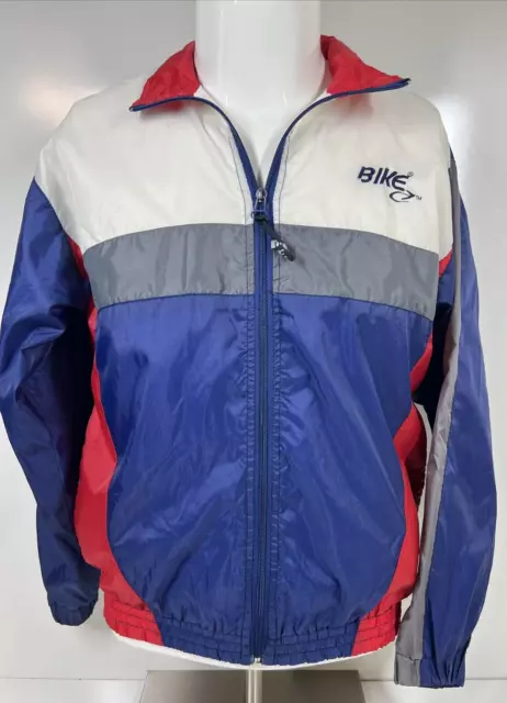 Vintage 90s BIKE Red White Blue Colorblock Windbreaker Pocketed Youth SZ L
