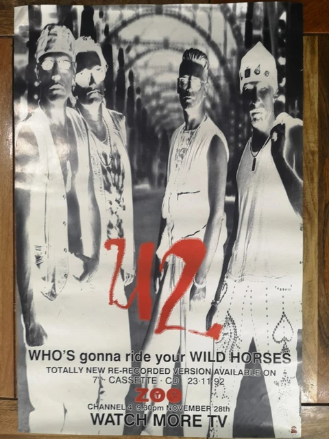U2 Rare Vintage 1992 Wild Horses Single Zoo TV Tour TV Broadcast Promo Poster