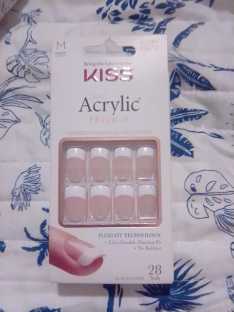 KISS Salon Acrylic French NAILS Medium LENGTH #KSA12 - 28 Nails Glue Included