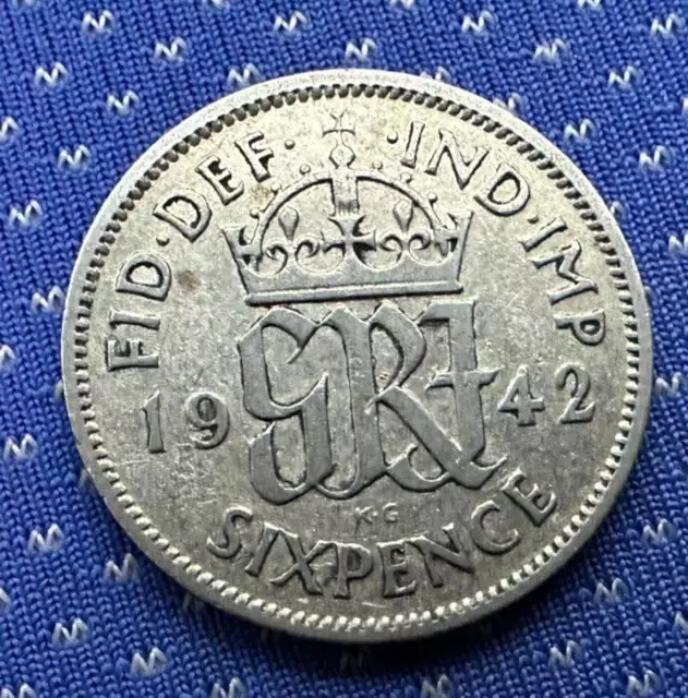 1942 UK 6 Pence Coin   .500 Silver        #G81