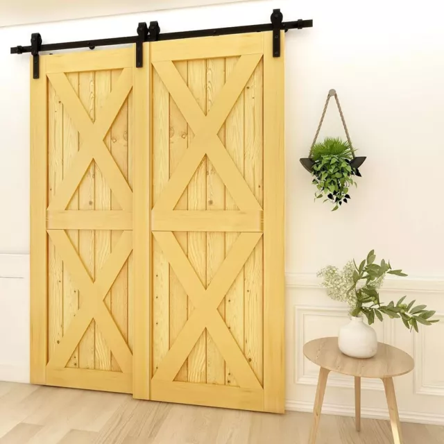 CCJH 4-20FT Upgraded Bypass Sliding Barn Door Hardware Kit for Double Doors
