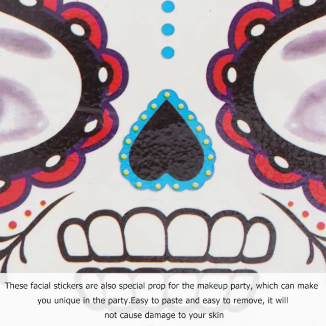 8 Pcs Face Art Tattoos Suger Skull Sticker Halloween Party Prop Child 3