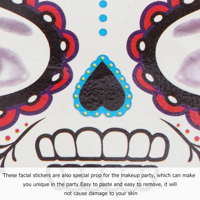 8 Pcs Face Art Tattoos Suger Skull Sticker Halloween Party Prop Child 3