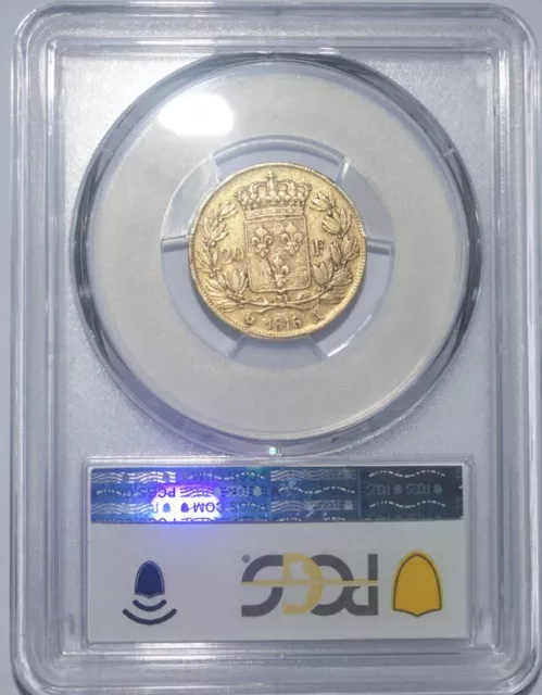 France - 20 Francs OR - Louis XVIII 1816 A - 20 GOLD FRANCS -  PCGS XF 40. Pop=1 2