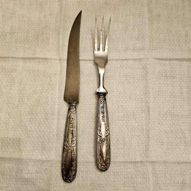 Vintage French silver-plated 2p carving set B.M. Paris